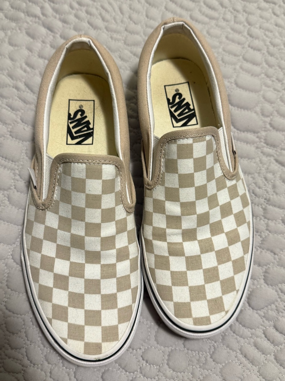 Vans Slip-On Checkerboard Sneakers - Beige/White